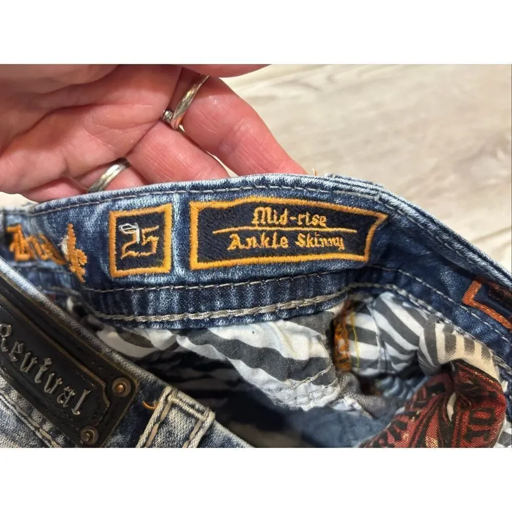Rock Revival mid rise ankle skinny jeans size 25